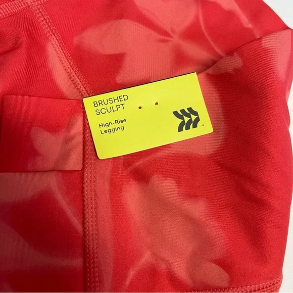 All In Motion Leggings Large High Rise Brushed Sculpt PINK Floral Side Pockets - Picture 5 of 8